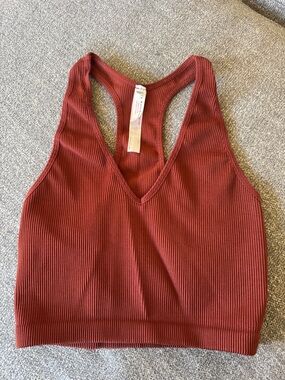 Free People Movement Ribbed V-Neck Racerback Bralette in Rust